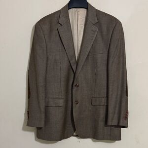 Ralph Lauren Silk Blend Brown Houndstooth Men's Blazer Elbow Patches size 42R